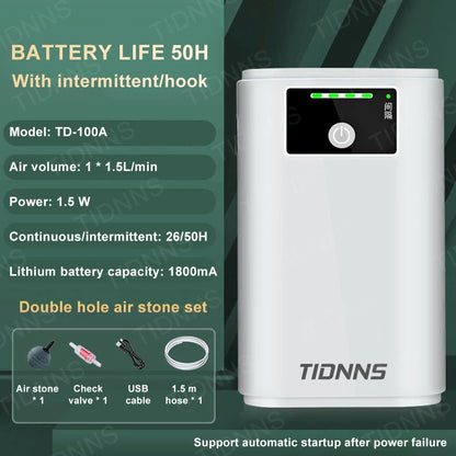 Aquarium Air Pump Rechargeable Silent USB Lithium Battery