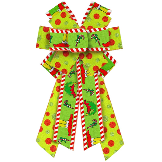 Christmas Bow with Red Green and Glitter Tree Topper