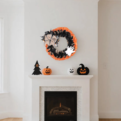 Halloween Wreath Plaid Bow Ribbon Hanging Decoration
