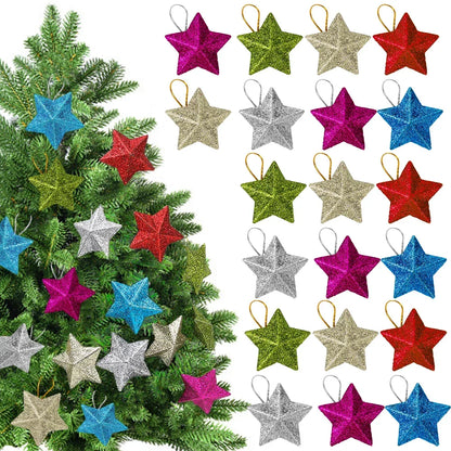 Christmas Star Ornaments with Glitter Hanging Decoration