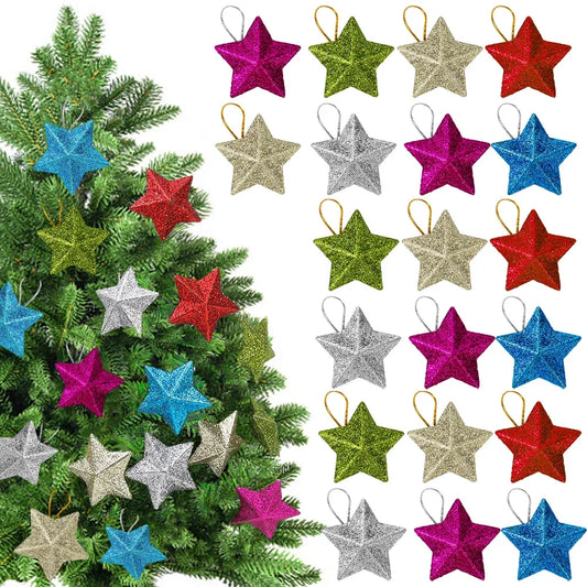 Christmas Star Ornaments with Glitter Hanging Decoration