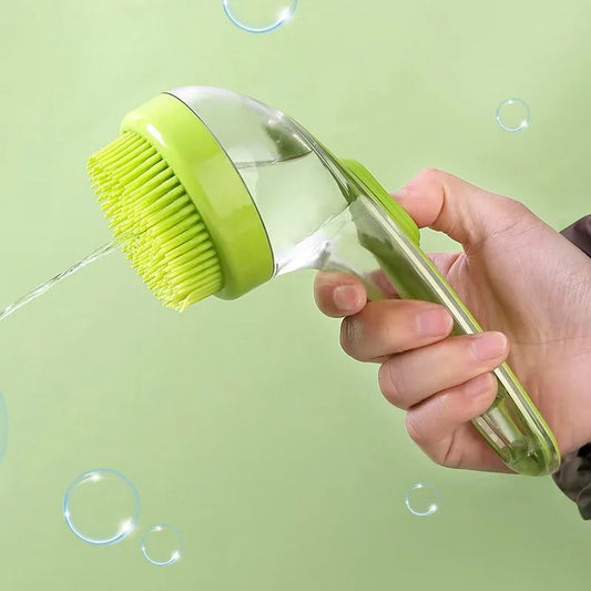 Pet Bath Brush Silicone Long Handle with Shampoo Dispenser