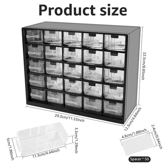 Storage Cabinet Plastic Drawer Box 25-Grid Stackable Organizer