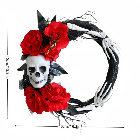 Halloween Skull Rose Flower Hanging Decoration 38cm