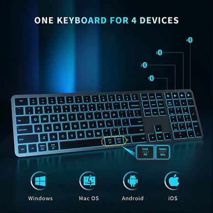 Multi-Device Bluetooth Wireless Rechargeable Keyboard with Backlight