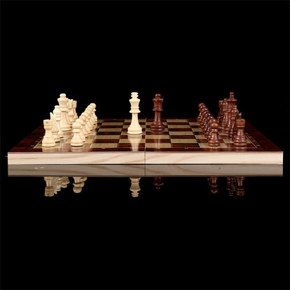 Wooden Chess Checkers Backgammon Set Portable Folding