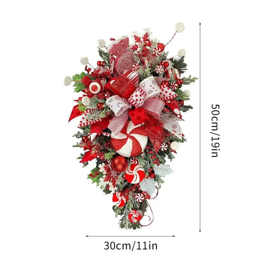 Christmas Wreath with Red Bow Candy Cane