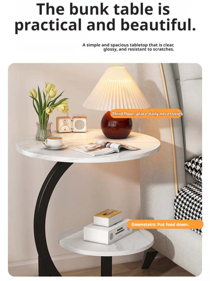 Mini Coffee Table Round Metal Modern Side Shelf