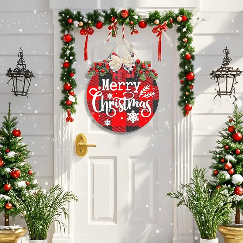 Christmas Wreath Wooden Rustic Buffalo Plaid