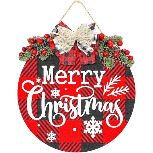 Christmas Wreath Wooden Rustic Buffalo Plaid