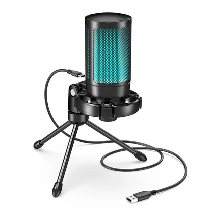 Gaming Microphone RGB USB Condenser with Tripod Stand