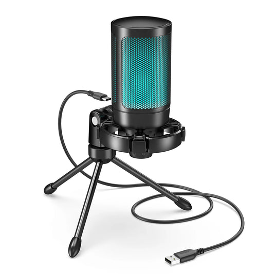 Gaming Microphone RGB USB Condenser with Tripod Stand
