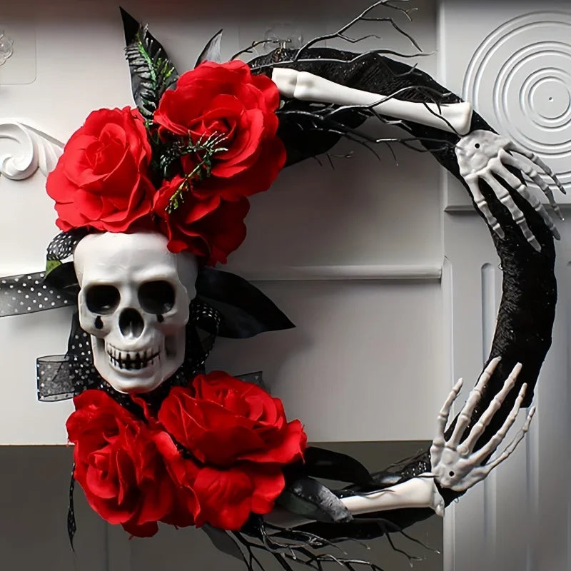 Halloween Skull Rose Flower Hanging Decoration 38cm
