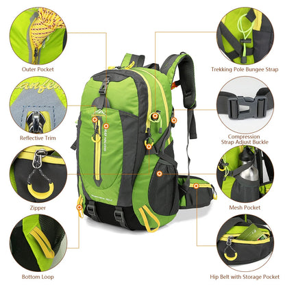 Backpack Travel Hiking Waterproof 40L Lightweight