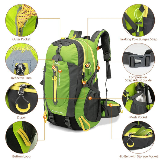 Backpack Travel Hiking Waterproof 40L Lightweight