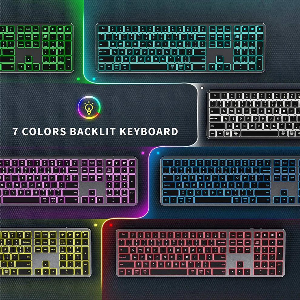 Multi-Device Bluetooth Wireless Rechargeable Keyboard with Backlight
