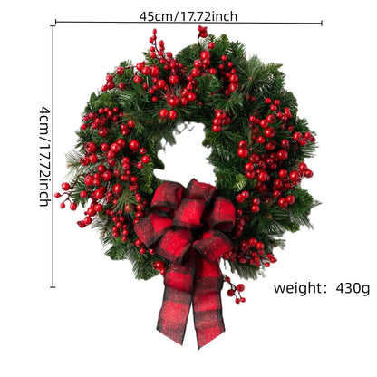 Christmas Wreath with Red Berry & Bow for Door Hanging