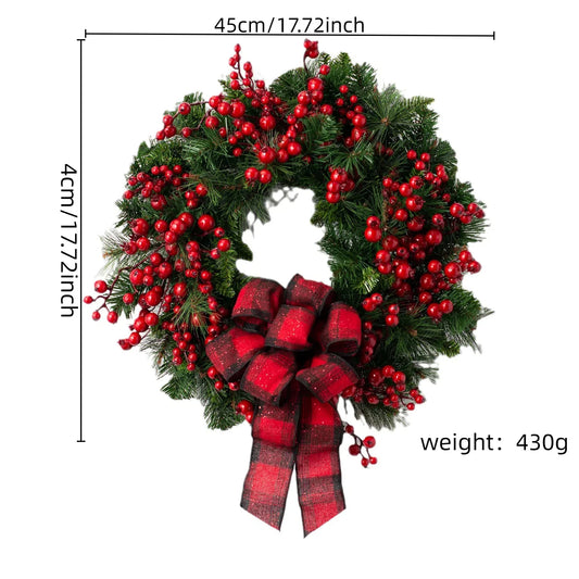 Christmas Wreath with Red Berry & Bow for Door Hanging