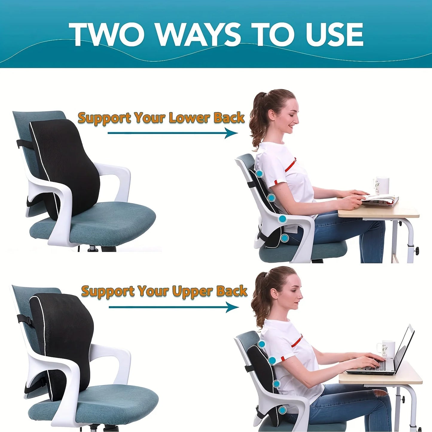 Back Cushion Memory Foam Ergonomic Lumbar Support