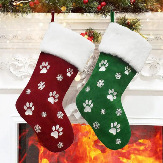 Personalized Christmas Socks with Pet Paw Print Design, Perfect Holiday Gift and Decoration for Home Parties, Festive Home Decor