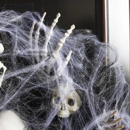 Halloween Wreath Skeleton Spider Web Black