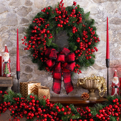 Christmas Wreath with Red Berry & Bow for Door Hanging