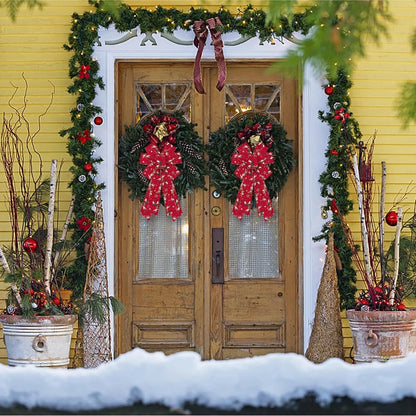 Christmas Wreath with Red Velvet Bow Decoration