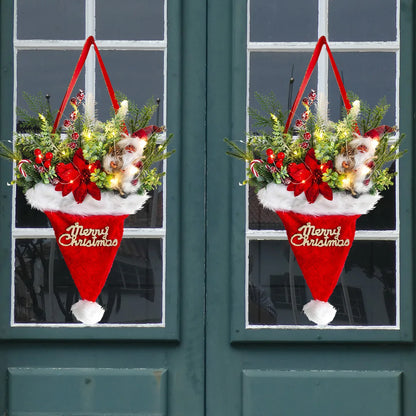 Christmas Wreath Pine Needles Santa Door Hanging