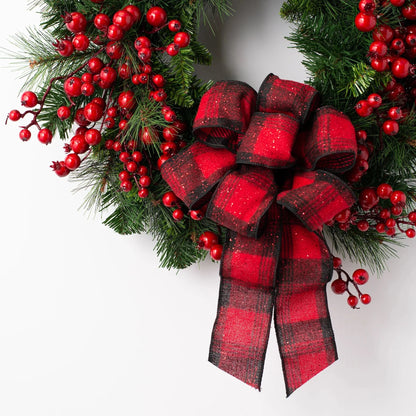 Christmas Wreath with Red Berry & Bow for Door Hanging