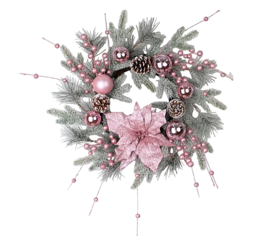 Christmas Wreath with Pink Rattan Pinecone Decoration