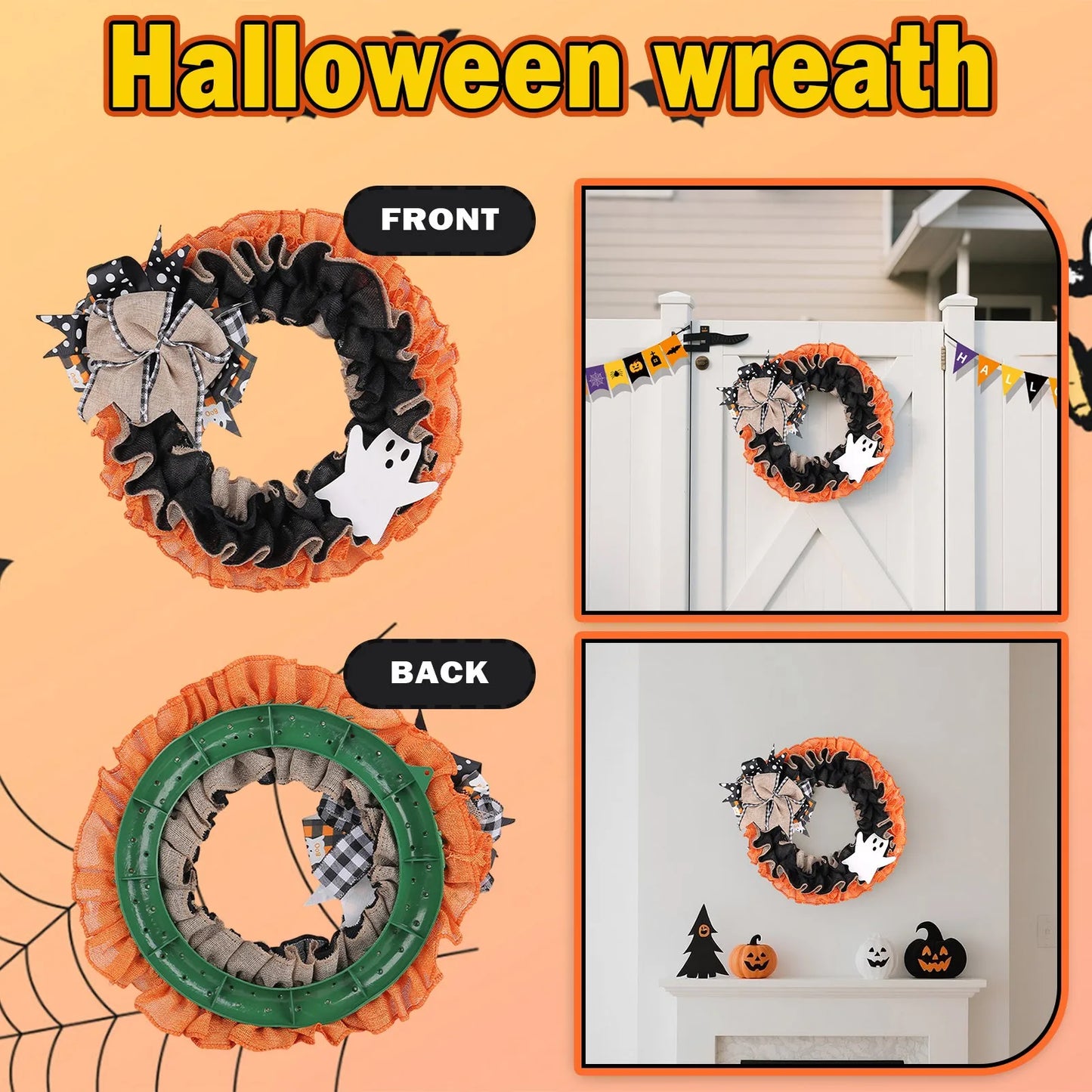 Halloween Wreath Plaid Bow Ribbon Hanging Decoration