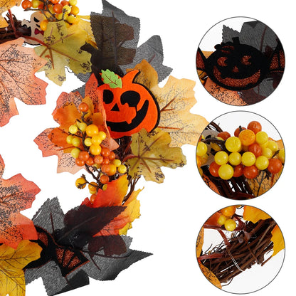 Halloween Autumn Wreath Pumpkin Skull Maple Leaf