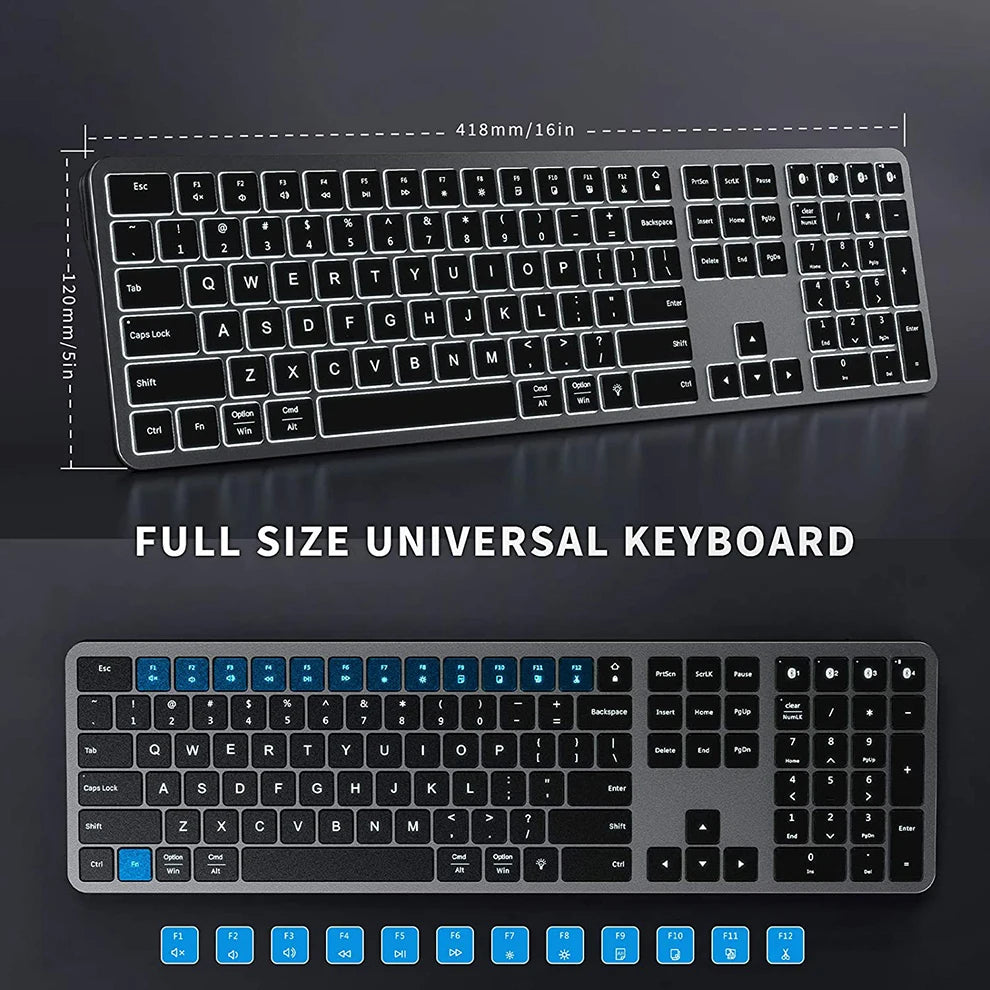Multi-Device Bluetooth Wireless Rechargeable Keyboard with Backlight