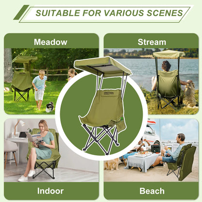 Camping Chair Portable Foldable with Shade Canopy (2 pcs)
