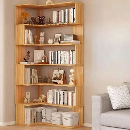 Bookcase Solid Wood Corner Modern Storage