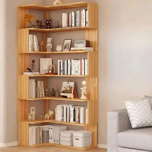 Bookcase Solid Wood Corner Modern Storage