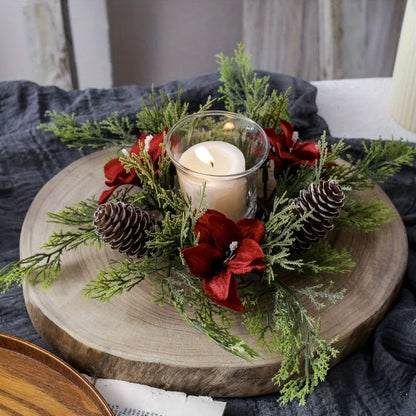 Christmas Candle Holder Wreath Floral for Table Decoration