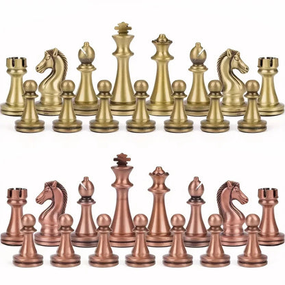 Chess Set Wooden Foldable Bronze Alloy