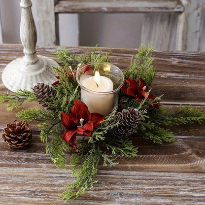 Christmas Candle Holder Wreath Floral for Table Decoration
