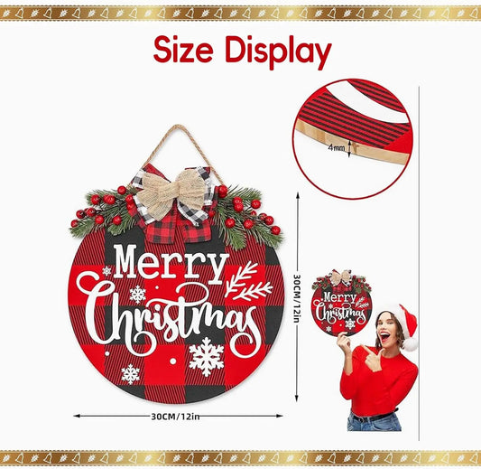 Christmas Wreath Wooden Rustic Buffalo Plaid