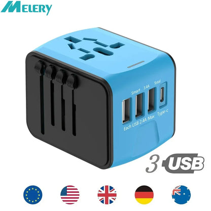 Travel Adapter Universal Plug with USB Type-C Ports