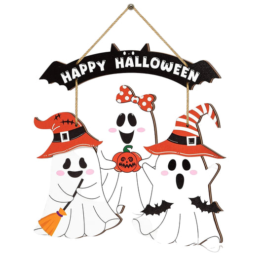Halloween Hanging Wooden Sign Ghost Decoration