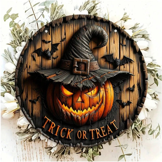 Halloween Wreath Wooden Retro Pumpkin Head Decoration
