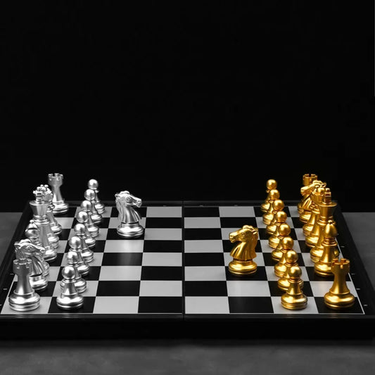 Chess Set Magnetic Gold Silver Medieval Large Plastic