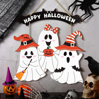 Halloween Hanging Wooden Sign Ghost Decoration