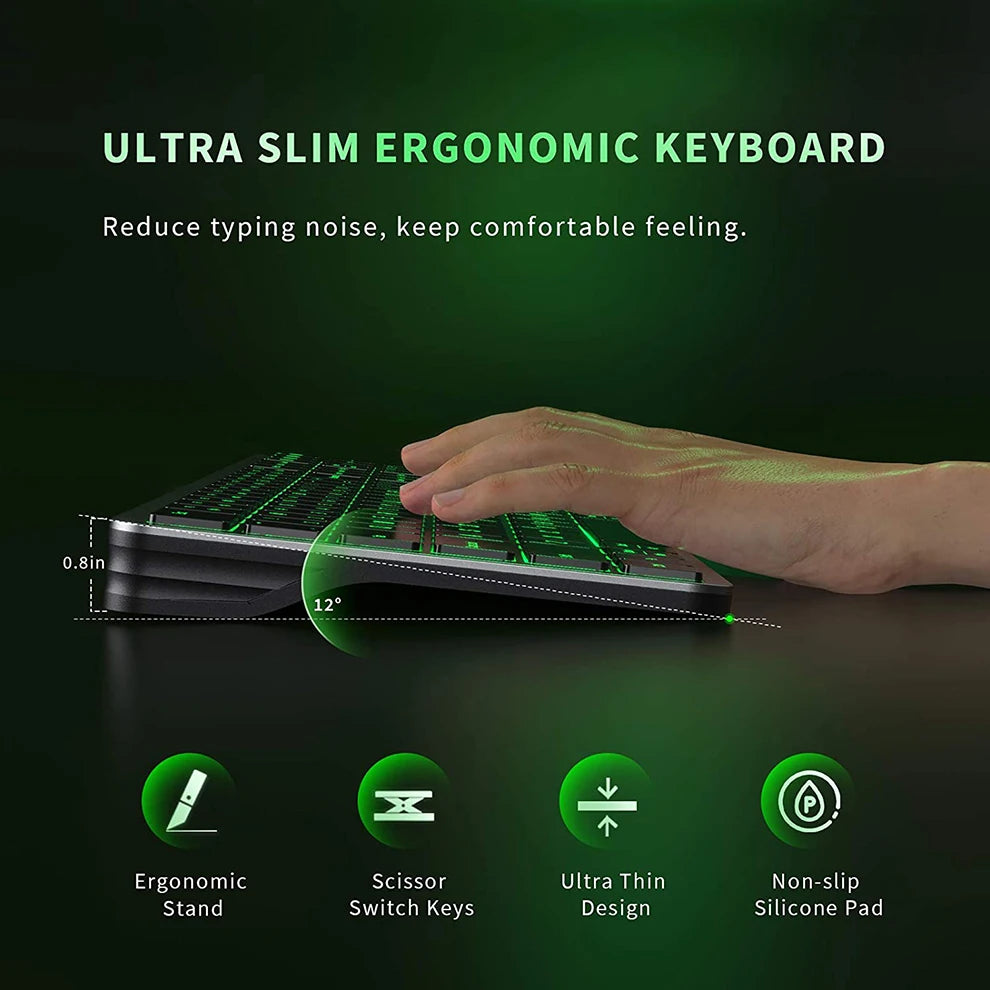 Multi-Device Bluetooth Wireless Rechargeable Keyboard with Backlight