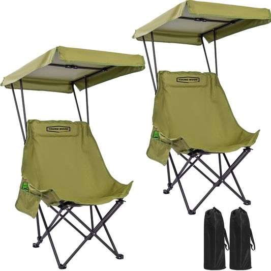 Camping Chair Portable Foldable with Shade Canopy (2 pcs)