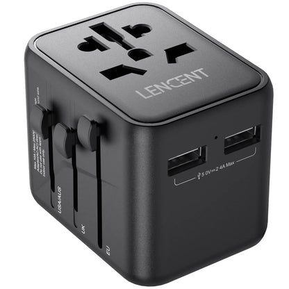 LENCENT International Travel Adapter with 2 USB Ports All-in-One Travel Charger Power Adapter EU/UK/USA/AUS Plug for Travel