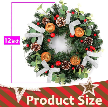 Christmas Ribbon Wreath with Rattan Candle Holder