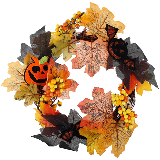 Halloween Autumn Wreath Pumpkin Skull Maple Leaf